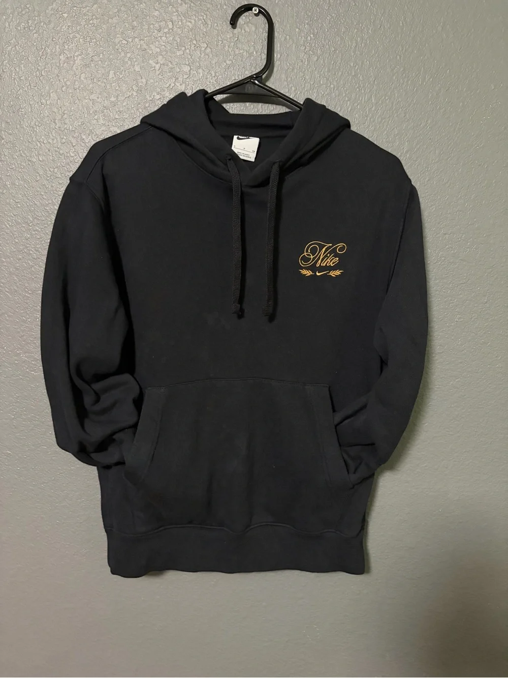 Nike Black Hoodie with Gold Script Logo